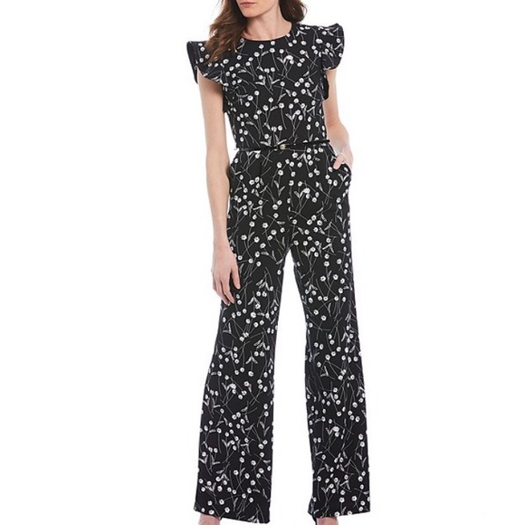 Calvin Klein Pants - Calvin Klein Flutter Sleeve Floral Crepe Jumpsuit